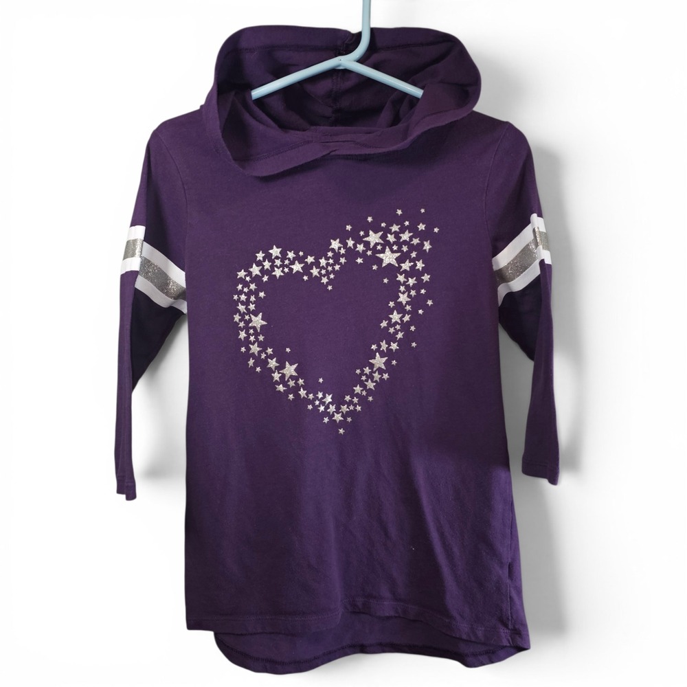Extremely Me Hooded Tunic Girls 10/12 Purple Good Star Heart Silver Stripes